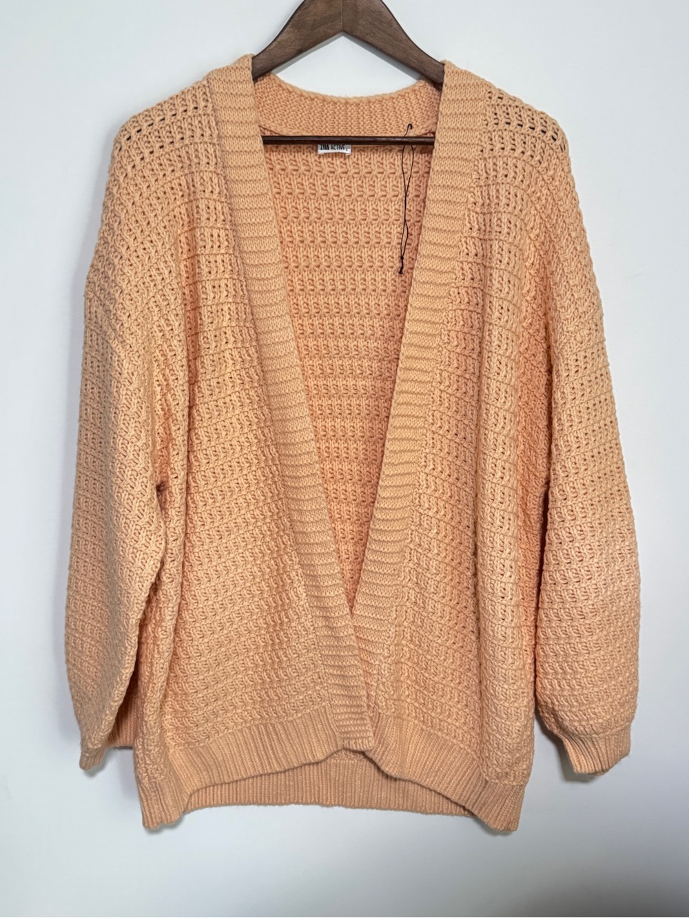 ZYIA Petra Knit Cardigan Melon Peach Open Front Oversized Sweater Small